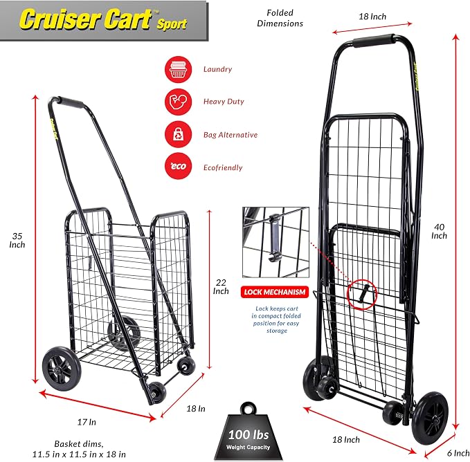 dbest Products Cruiser Cart Sport, Foldable Grocery Cart on Wheels - Image 4