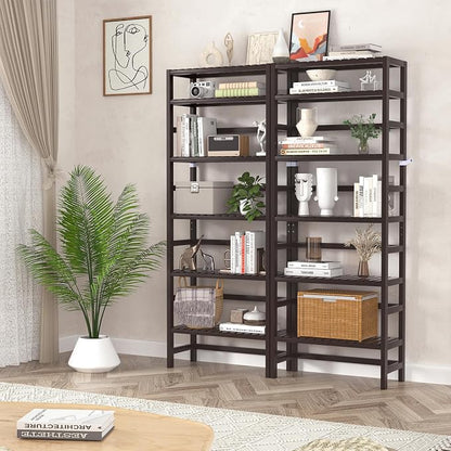 Homykic 6-Tier Bamboo Bookshelves and Bookcases, Adjustable 63.4”Tall Shallow - Image 2