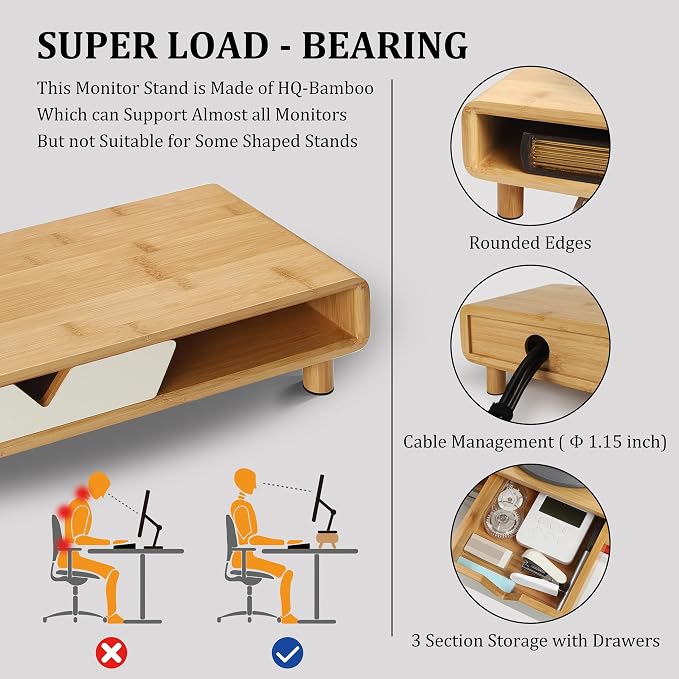 Homerays Monitor Stand with Drawer, Exquisite Computer Monitor Stand - Image 4