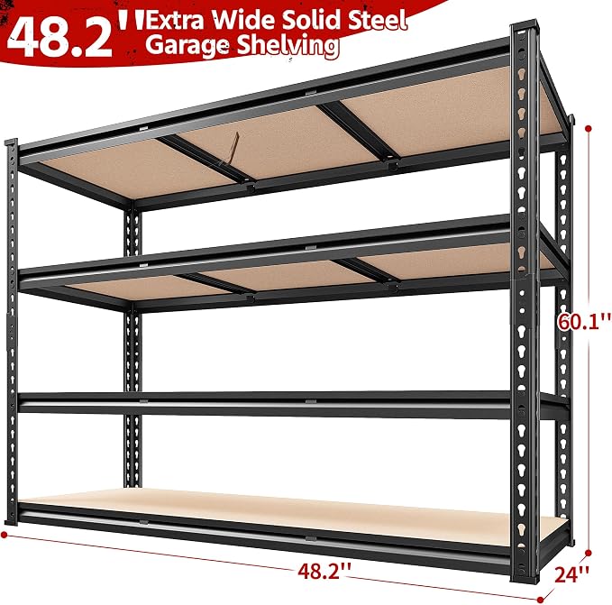 REIBII 48.2" W Garage Shelving, Storage Shelves Load 2600LBS, 4-Tier Adjustable - Image 2