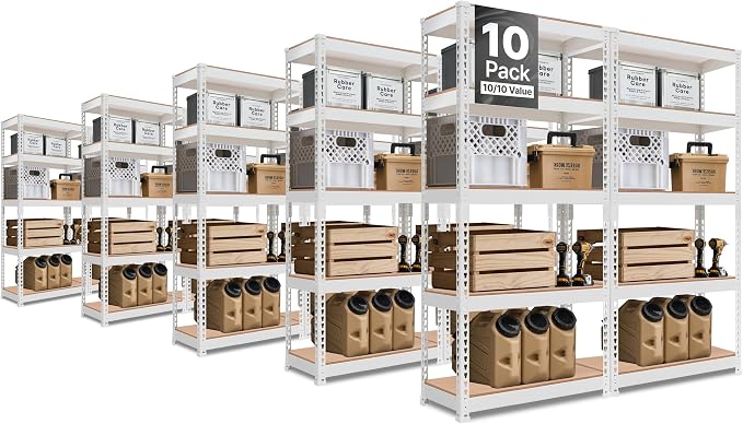 HOMEDANT 5 Tier Laminated White Boltless Metal Shelving Unit Adjustable Garage by TheBestOrganizingSolution