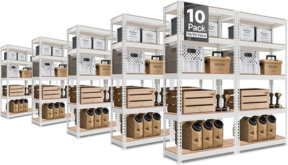 HOMEDANT 5 Tier Laminated White Boltless Metal Shelving Unit Adjustable Garage by TheBestOrganizingSolution