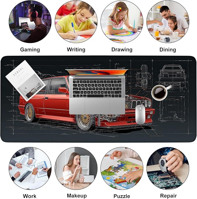 Retro Car Blueprint Mouse Pad – Large Extended Desk Mat 35.43 x 15.75 in – - Image 9