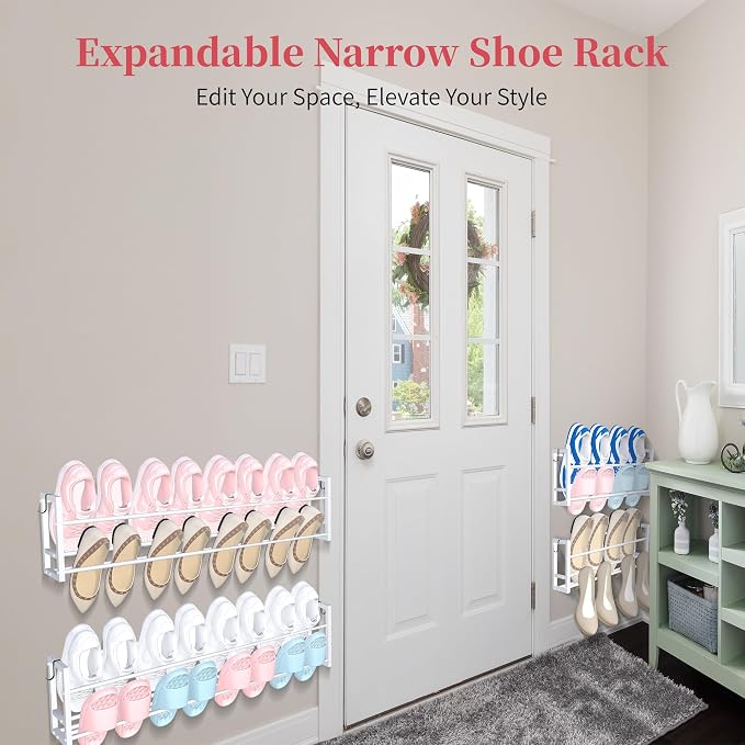 4 Pack Wall Mounted Shoe Rack for Narrow Spaces, Hanging Shoe Rack Holds 32 - Image 3