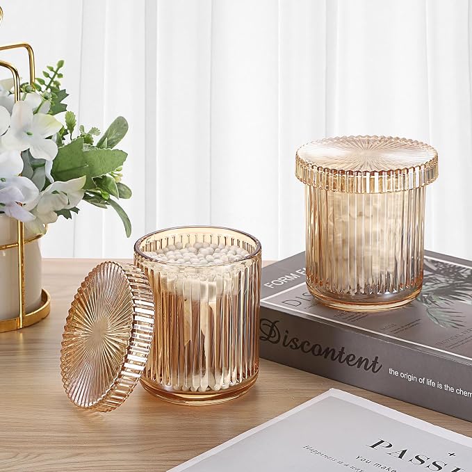 2 Pack Glass Qtip Holder with Lid, Qtip Dispenser Bathroom Storage Jars- Glass - Image 6