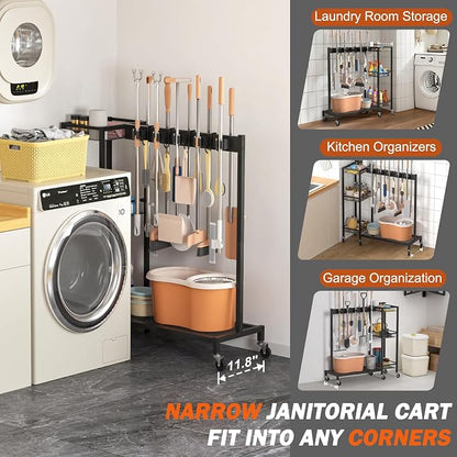 Broom Holder with Cleaning Supplies Organizer, Broom Closet Storage Cabinet - Image 3