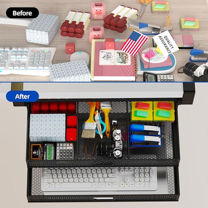 Under Desk Drawer Organizer No Drilling 2 Slide Out Drawer Under Table Storage - Image 3