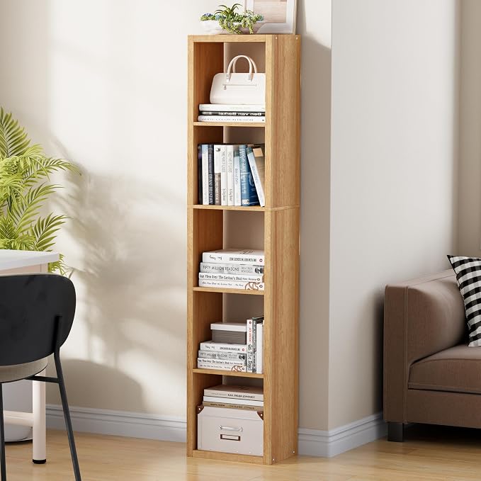 Tall Cube Storage Organizer Bookcase, 5 Tier 11 inch Open Back Cubical Shelf - Image 2