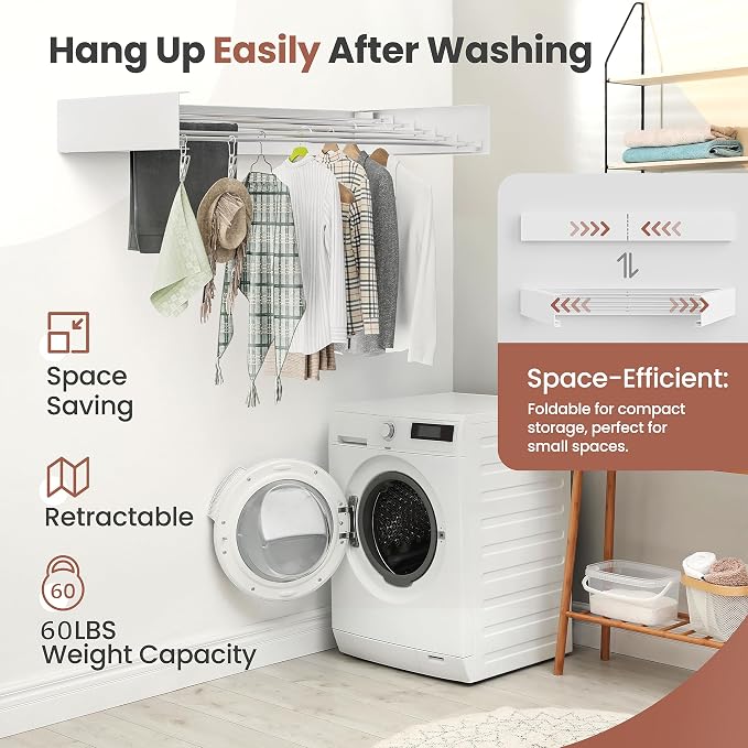 Wall-Mounted Clothes Drying Rack – Foldable Laundry Drying Rack, Space-Saving - Image 8