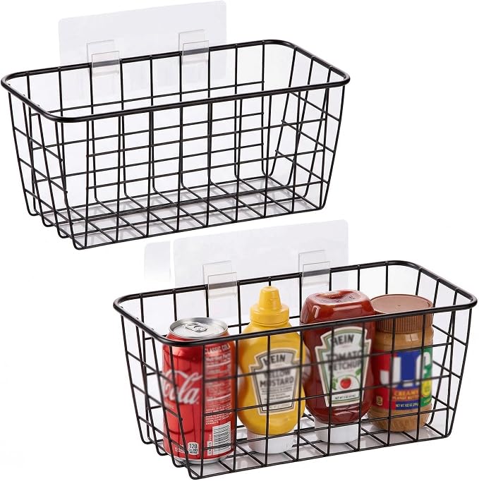 2 Set Adhesive Hanging Wall Basket Inside Cabinet Door Organizer, Wall Storage by HomeSpaceStorageBasket