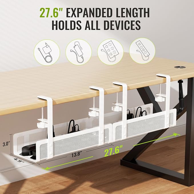 2 Pack Cable Management Under Desk Tray, Xpatee 27.6" No Drill Open Slots Cable - Image 7