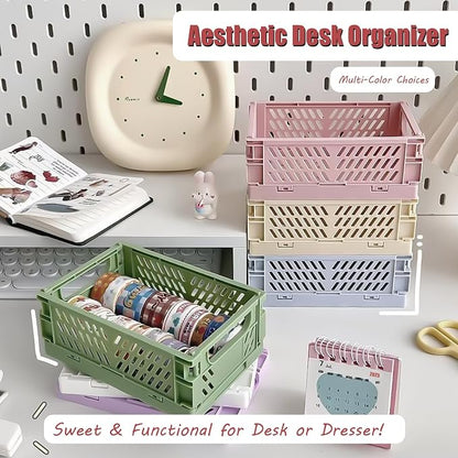 Pastel Plastic Storage Baskets 2 Pack, Collapsible Crates - Image 6
