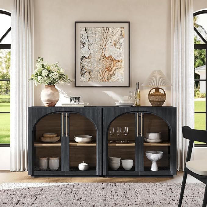 Sideboard Cabinet with Glass Doors, Adjustable Shelves, Mid-Century Modern by MorganBrig