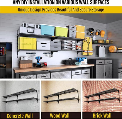 2-Pack 2 Tier 1.3x4ft Garage Shelving Wall Mounted, 520lbs Load - Image 7