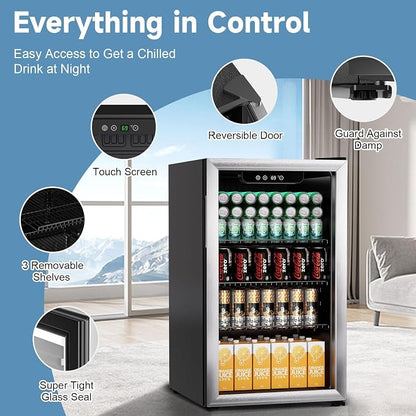 Beverage Refrigerator Cooler, 105 Can Mini Fridge Glass Door - Image 2
