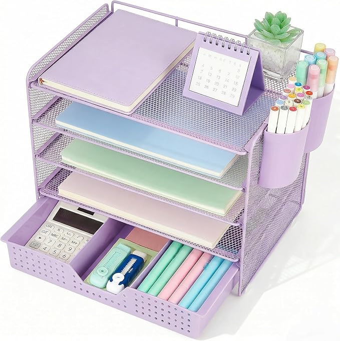 LEKETREE Desk Organizers and Accessories, 5-Tier Paper Letter Tray Organizer by Stylishworkspaceeffortlessorganization