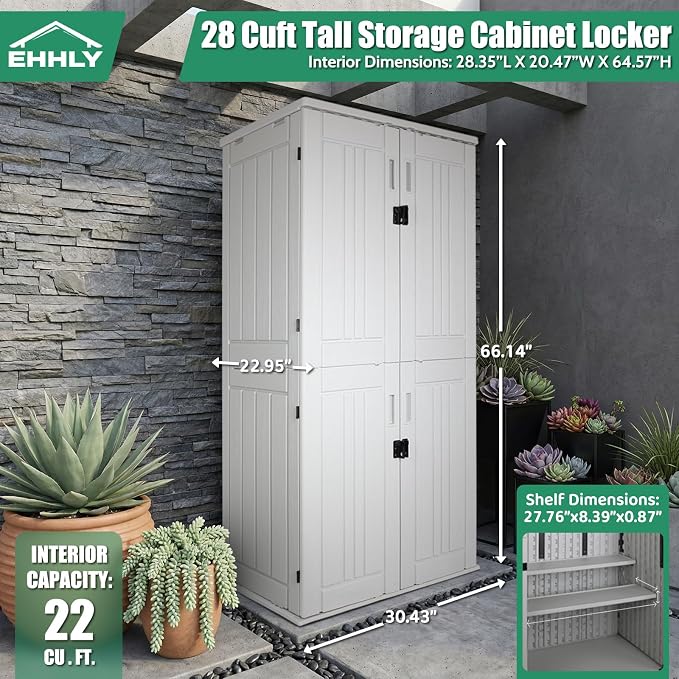 EHHLY Heavy Duty Tall Storage Cabinet Outdoor Weatherproof, 28 Cuft Garage - Image 2