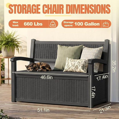 Storage Bench Outdoor Deck Box, 100 Gallon Waterproof & UV Resistant Lockable - Image 2