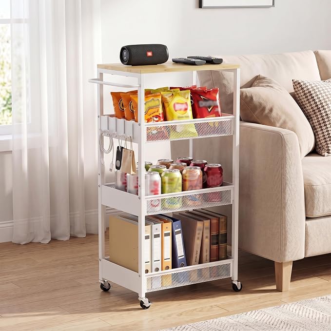 Rolling Utility Cart, 4 Tier 11.8" Wide Metal Storage Cart by Vincona