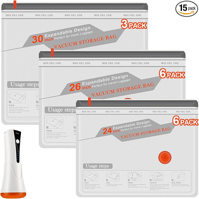 Travel Vacuum Bags with Pump by HORTHERO