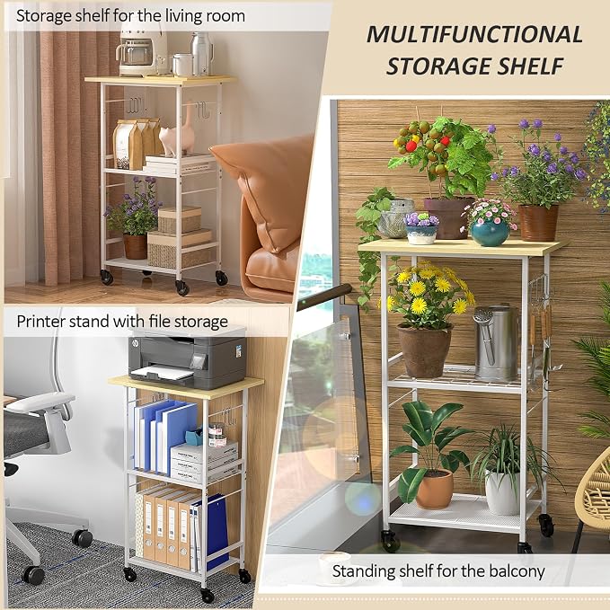 Rolling Kitchen Microwave Cart, 3 Tier Microwave Table Stand - Image 5