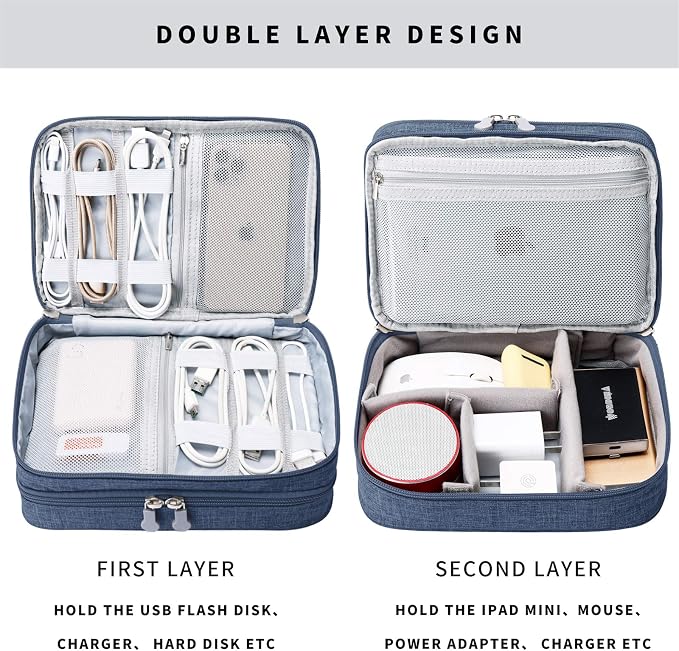 Lanola Travel Cable Organizer Bag, Electronic Accessories Case Portable Double - Image 3