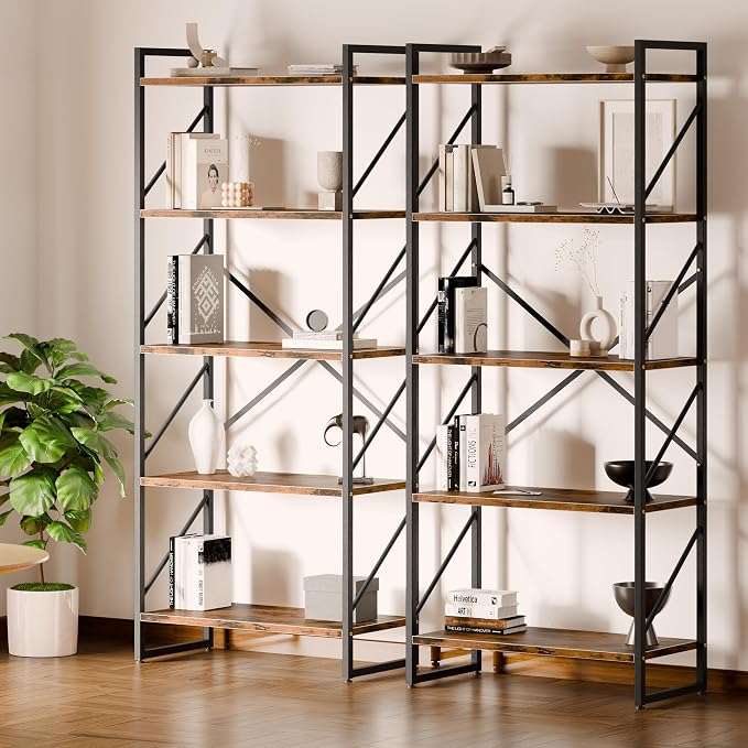 Shintenchi 5 Tiers Bookshelf, Classically Tall Bookcase Shelf, Industrial Book - Image 5