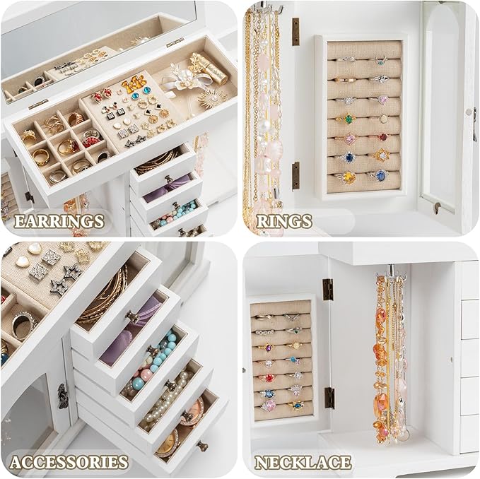 Miratino Jewelry Box for Women Girls, Wooden Jewelry Organizer Box - Image 4