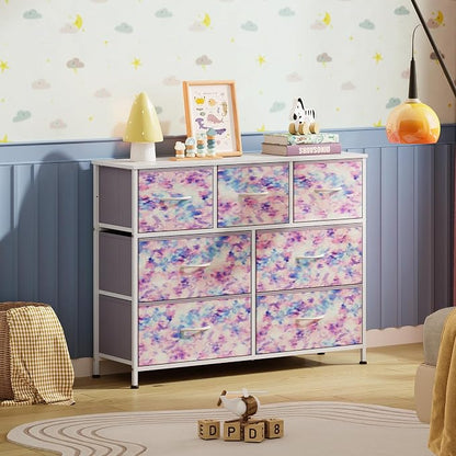 WLIVE Dresser for Bedroom, 7 Drawers, TV Stand, Tie-Dye | 7 roomy fabric drawers - Image 2