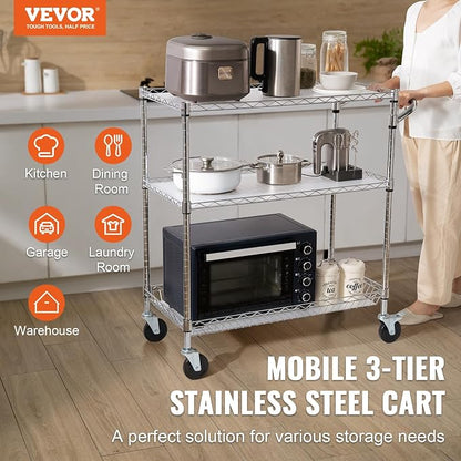 VEVOR Kitchen Utility Cart, 3 Tiers, Wire Rolling Table - Image 2