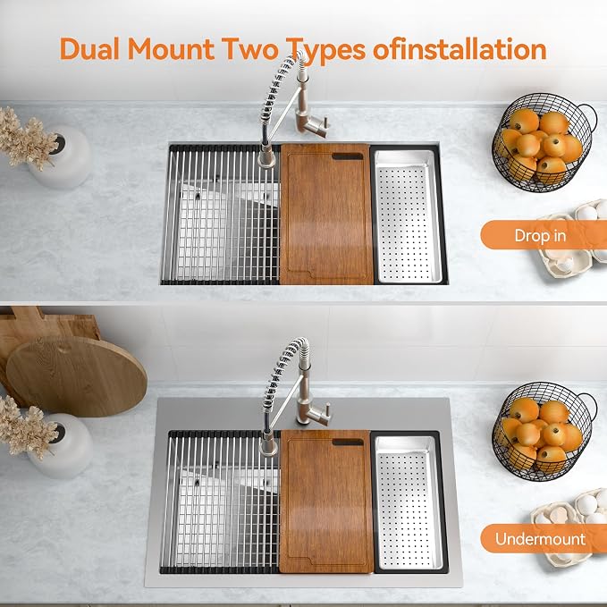 33 x 22 Drop-In/Undermount Kitchen Sink, TECASA Single Bowl Kitchen Sink - Image 2