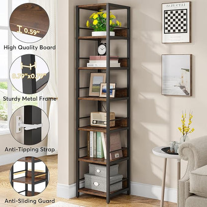 Tribesigns 6-Tier Corner Shelf, 75 Inch Tall Narrow Bookshelf Storage Rack | - Image 7