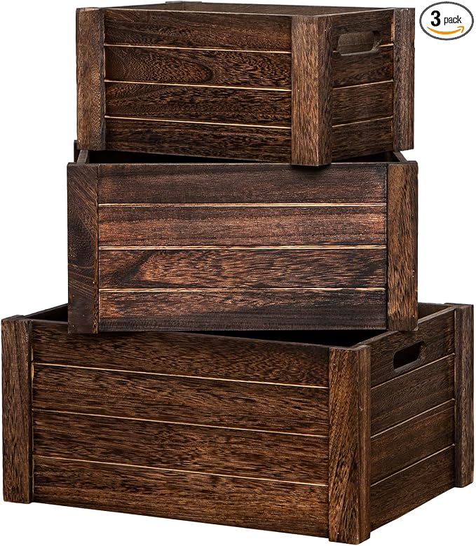 Large Vintage Brown Wooden Crates by VDEHOM