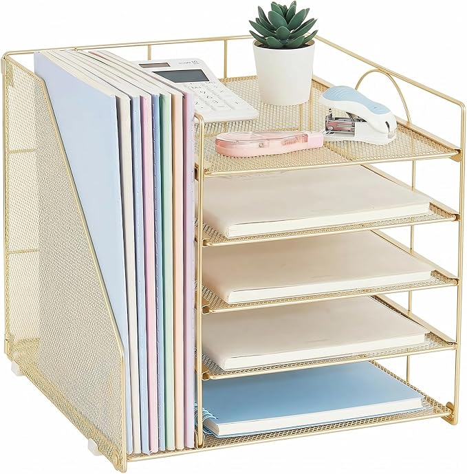 LEKETREE Desk Organizers and Accessories, 5-Tier Paper Letter Tray Organizer by Stylishworkspaceeffortlessorganization