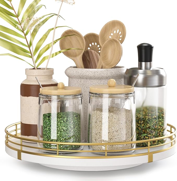 9" Wooden Lazy Susan Turntable for Cabinet – Rotating Spice Rack Organizer by Oroyutor