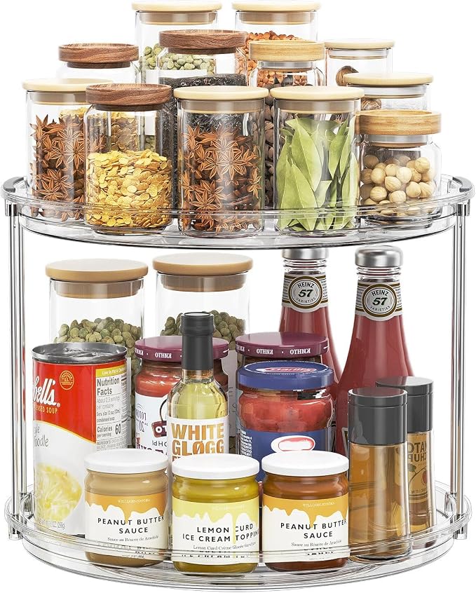 LAMU 12in 2 Tier Lazy Susan Organizer Large Lazy Susan Turntable Rotating Spice by YourHome-OrganizationHelper