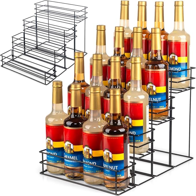 16 Bottle Capacity Coffee Syrup Organizer 4 Tier Coffee Syrup Stand Shelf by kimilus