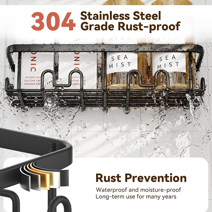 YASONIC Shower Caddy Adhesive, 100% Rustproof Shower Organizer, Large Capacity - Image 4