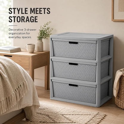 Wide 3-Drawer Plastic Storage Tower, Decorative Organizer Chest, BPA-free - Image 8