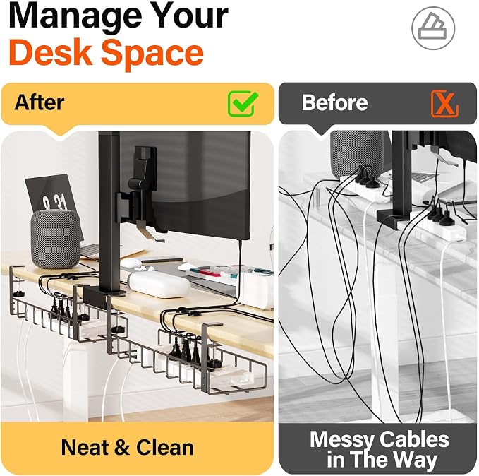 2 Pack Cable Management Under Desk Tray, 31.4" No Drill Under Desk Wire - Image 3