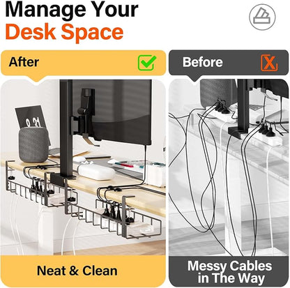 2 Pack Cable Management Under Desk Tray, 31.4" No Drill Under Desk Wire - Image 3