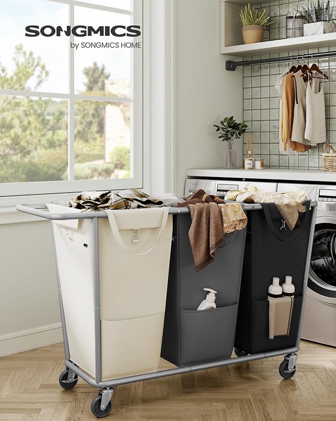 SONGMICS Laundry Basket with Wheels, 3-Section Laundry Sorter, 76.6 Gallons - Image 2