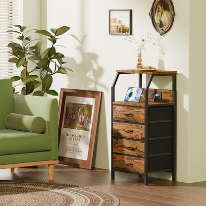 Furnulem Night Stand with Charging Station, 4 Drawers Tall Bedside Table | - Image 2