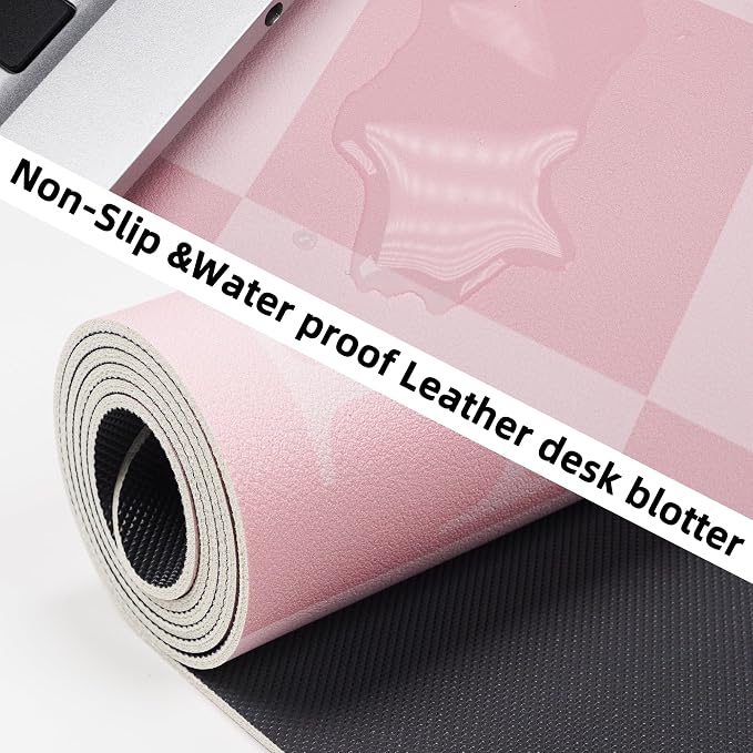 Non-Slip Pink Desk Mat, Waterproof PU Leather Protector, Large Blotter - Image 3