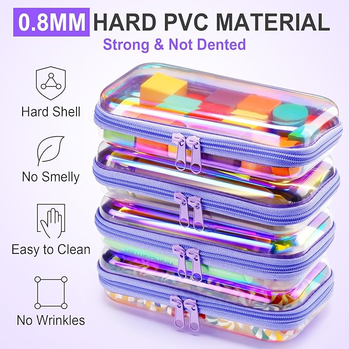 Hoolerry 4 Pcs Hard Clear Zipper Case Makeup Bags Plastic Pencil Pouch - Image 4