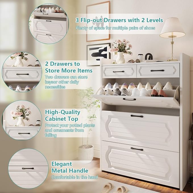 ODUWA Shoe Cabinet with 3 Flip Drawers and 2 Storage Drawers, Shoes Organizer - Image 5