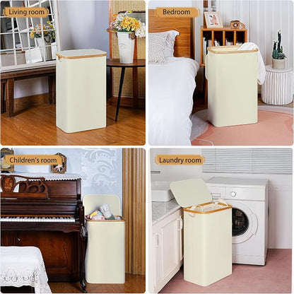 iEGrow Slim Laundry Hamper, 75L Beige Narrow Laundry Basket - Image 7
