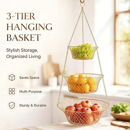 3-Tier Copper Hanging Basket for Kitchen & Bathroom | Maximize Space - Image 5