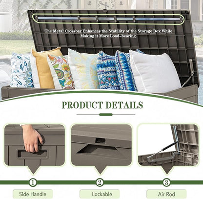 Greesum 100 Gallon Resin Deck Box Large Outdoor Storage, Imitation Rattan Weave - Image 6