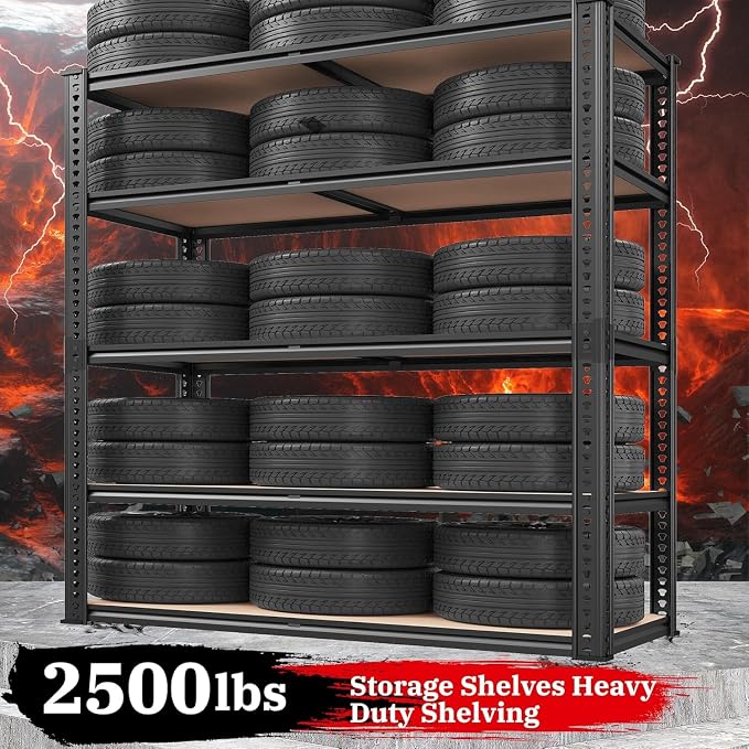 REIBII 40" W Garage Shelving 2500LBS Storage Shelves 72" H Metal Shelving 5 - Image 6